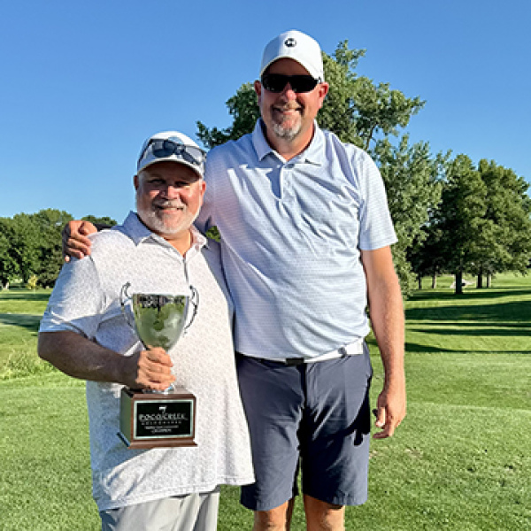 Phil Fendt, left, and Lucas Wood won top honors as championship bracket winners at this year’s Member/Guest Tournament at Poco Creek Golf Course.