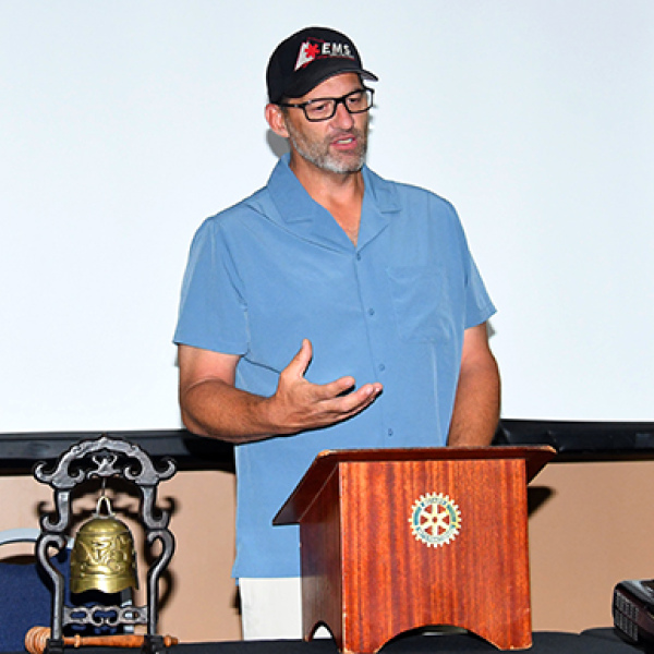 EMS Unlimited Founder Ebin Latrimurti speaks to the Aurora Rotary Club last week. 
