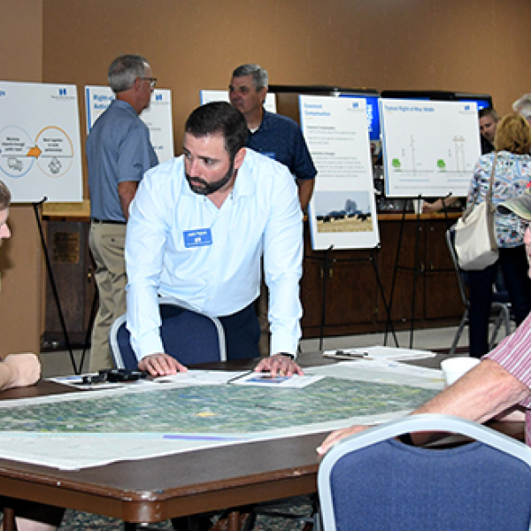 NPPD officials reviewed maps and gathered feedback Thursday in Aurora regarding a proposed transmission line project between Central City and Aurora.