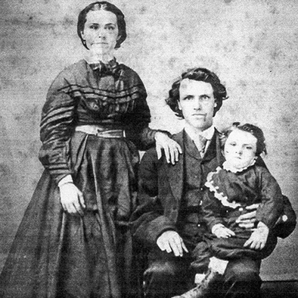 Jacob Kissel, shown here with his wife and son, was a Union soldier during the Civil War. Captured by the Confederates, he spent time in an Alabama prisoner of war camp. After the war ended he narrowly escaped death when he was put off the steamboat Sultana before it blew up, killing 1,700 people, many of whom were newly released Union prisoners. 