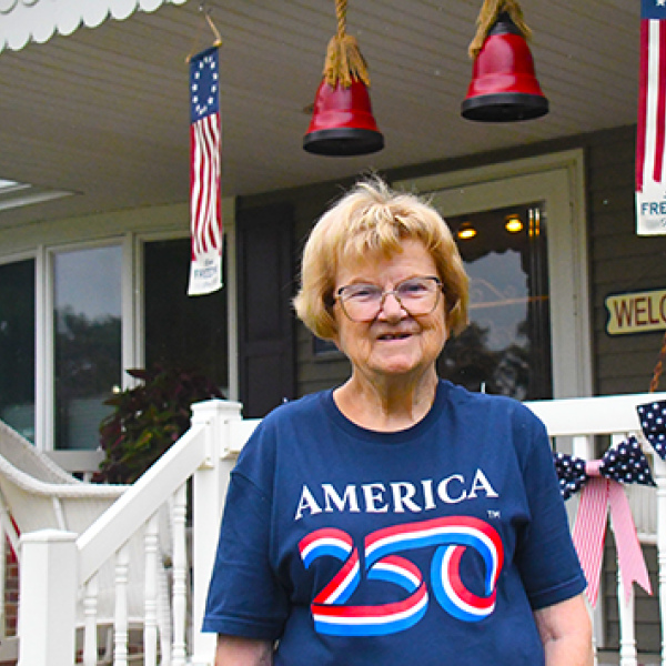 Glenna Markham is one of many area residents who shares her love of country with red, white and blue decorations both inside and outside of her home.