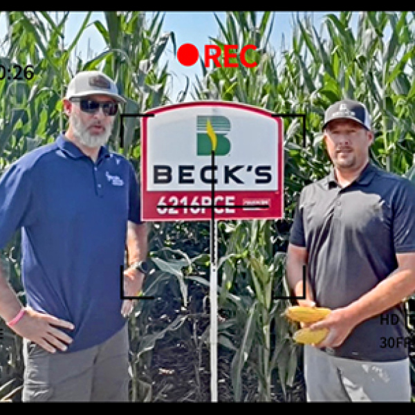 Above is a screenshot of a video on the Hamilton County Corn Growers Association Facebook page featuring an interview between corn growers past president Mike Bergen and Beck’s Hybrids seed advisor Luke Samuelson. This year, instead of a live plot tour, the association will feature interviews recorded at the test plot south of Aurora with representatives of each of the companies represented. 