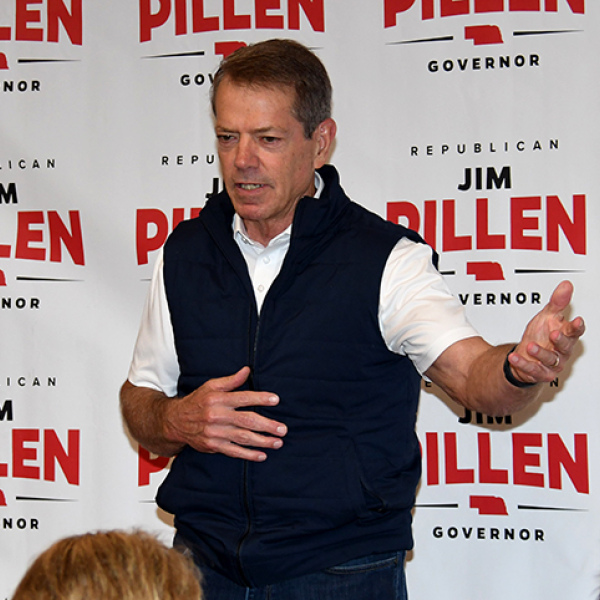 Republican incumbent Gov. Jim Pillen invited local supporters to consider becoming “a blackshirt” during his campaign stop in Aurora last week, which would involve encouraging 11 people to get out and vote in the Nov. 3 General Election.