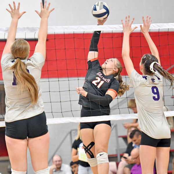 Chloe Consbruck splits two Axtell defenders during Giltner's win over the Wildcats Tuesday. 