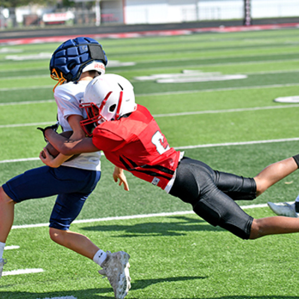 Kanon Dillon makes an impressive diving tackle on a York ball carrier. 