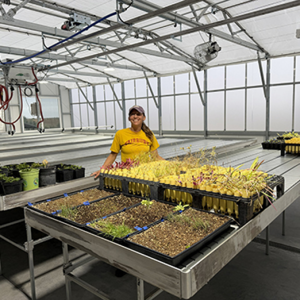 Prairie Plains Conservation/Education Director Sarah Bailey stands in the new 40’x60’ greenhouse at Gjerloff Prairie. The new facility was celebrated with a “Party on the Prairie” ribbon-cutting Oct. 17.