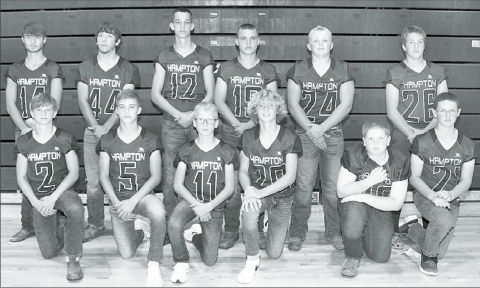 Members of the 2020 Hampton football team include front from left: Justin Ghrya, Drake Schafer, Eli Arndt, Brayden Dose, Cason Lavender, Edward VanLandingham. Back row: Tyrone Capek, Andrew Adams, Landon Parsley, Tyson Wolinski, Evan Pankoke, Korbin Stump. Not pictured: Michael McFarlane and Austen Adams. News-Register/Kurt Johnson