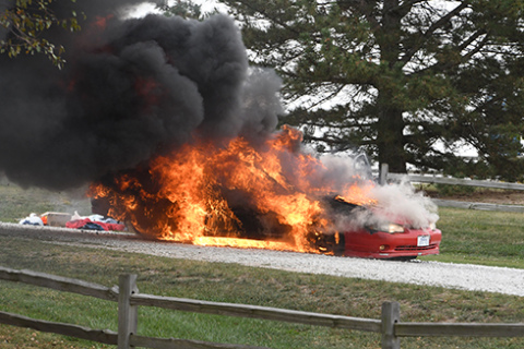 The vehicle was fully engulfed when firefighters arrived. 