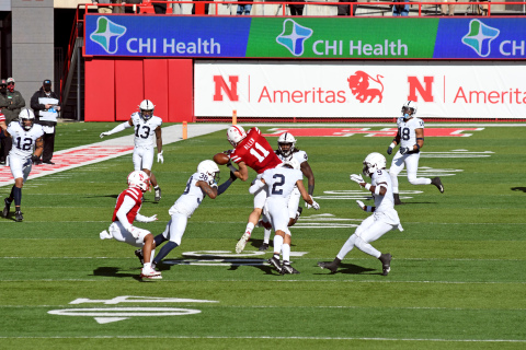 Austin Allen hauls in a pass during Nebraska's 30-23 win over Penn State Saturday. 