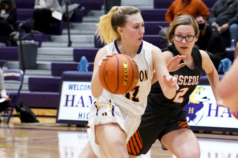 Hampton senior Rorie Loveland drives the lane, much like she did all night Friday against Osceola, when she scored a season-high 25 points to help lead her team to victory.