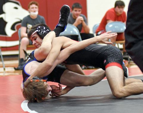 Aurora's Jeremy Oswald won two matches as part of his senior night Thursday. 