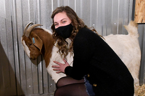 High Plains FFA President Brooke Bannister enjoys spending time with all of HPCs animals, including checking in on this particular pregnant nanny goat.