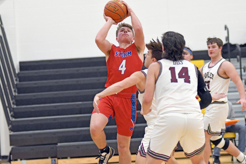 Lane Urkoski puts up a floater on the baseline during High Plains’ loss to BDS in the CRC tournament. 