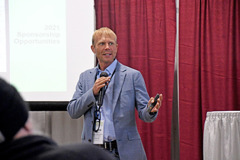 Andrew Bish with Bish Enterprises spoke on behalf of the Hemp Feed Coalition at the Nebraska Ag Expo Feb. 23 regarding the impact of utilizing hemp in feed.