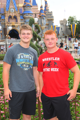 Jack Allen (left) and Brekyn Papineau competed at the Disney Duals in Florida during the last week of June as part of a Nebraska all-star wrestling team. 