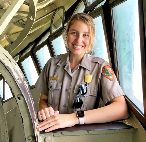 Getting a bird’s eye view, Paige McCoy snapped a picture in the crown of the Statue of Liberty.