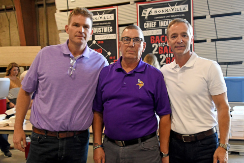 Dan Fitzgerald, center, was honored Friday during a retirement luncheon at BonnaVilla Homes, where he ended a 50-year career in the manufacturing industry. Pictured at left is Mike Morrow, the new plant manager in Aurora, and at right is DJ Eihusen, Chief Industries CEO.