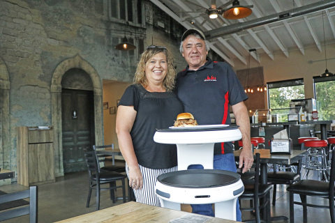 Marni and Jim Danhauer welcome the two-week trial of this robo server as a means to reduce the workload of their current staff members and add to the business at JoJo’s Gelato & Grill.