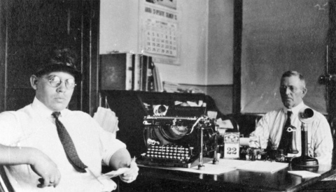 This archive photo, which hangs in the Hamilton Telecommunications corporate office, was taken while D.E. McGregor, one of the founding fathers of NCTC, was visiting the Hamilton office in Aurora on Sept. 22, 1921.