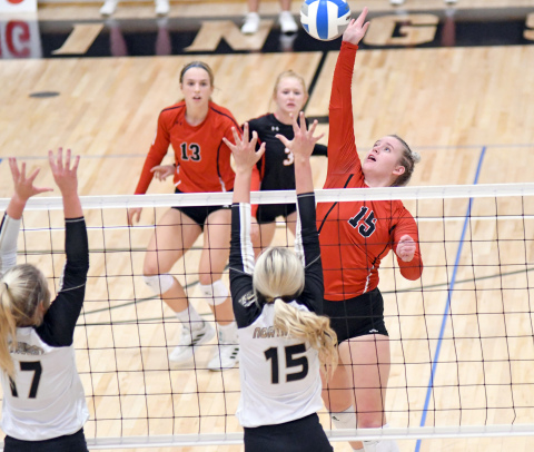 Lexi Jones powered Aurora to a five-set win over GINW Tuesday night. 