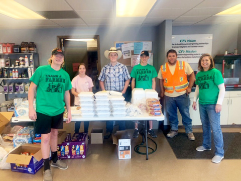 Students Jax Wiesen, Hailey Eastman and Logan McKay helped serve the meals. Ryan Nickerson with CPI was on-scene during the meal as well as FBLA sponsor Jackie Hinrichs.