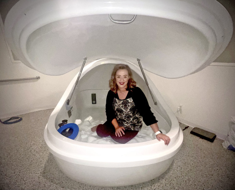 Hello Gorgeous owner Georgia Berthelsen was excited to try the new float therapy unit, jumping in before the water was added.