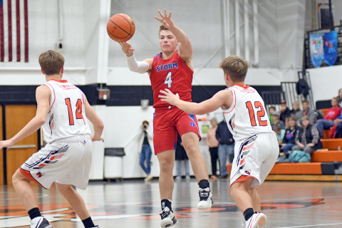 HPC’s Lane Urkoski pulled in a missed free throw rebound, took the ball up the floor and launched a 38-foot buzzer-beater that banked in to give the Storm a 48-47 win over Fullerton Dec. 7. 