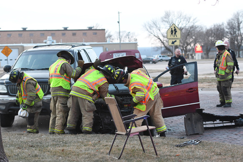 No one was injured in this two-vehicle crash Thursday afternoon near the school.