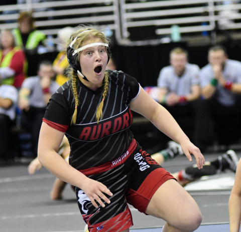 Tia Teigre is Aurora's first-ever girls finalist at the NSAA state wrestling championships. 