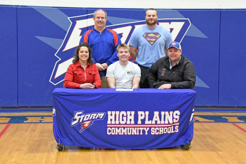 Lane Urkoski signed his letter of intent to join the Doane University football team joined by his parents, Kevin and Shelly as well as High Plains football coaches Greg Wood and Jon Bos. 