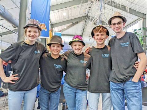 A’ROR’N Bots team poses for a picture at the First Lego League Nebraska Championships Feb. 26. From left: Ella Curtis, Everett Hunnicutt, Jillian Stromer, Caleb Ruch and Thomas Brandl.