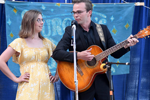Bobby and Alyssa Jacobs perform a duet as Johnny Cash and June Carter Cash called “Jackson” a tribute to grandma Ann Jorgenson. The music teachers with electrifying chemistry, the couple  won first place in the Aurora's Got Talent contest Thursday during Family Night activities.