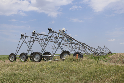 A familiar sight across a good portion of Hamilton County are pivots down for the count, for the foreseeable future. This group is sitting, detached, off to the side of a field outside of Hampton. They are likely awaiting repairs that could come any time in the next few months. This has affected some producers decision making process post-hail.