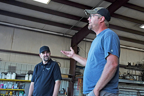 Heath Bish gives an answer at a Q&A on his farm west of Giltner. Bish was one of two farms visited by the Nebraska Soil Carbon Project for their kickoff event last week.