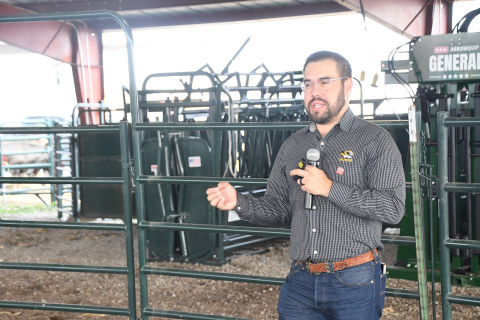 Eric Bailey presents to a full group of onlookers at the second day of Husker Harvest Days near Grand Island. His presentation touched on tips for producers to build resilience in their herd and ways to maintain a profitable business in drought-like conditions.