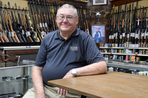 Alan Anderson has changed roles in the last month, transitioning from a 22-year tenure as store manager at Grosshans International to working part-time mowing lawns for the city and also helping out at the Schneider’s Hardware Gun Lounge.