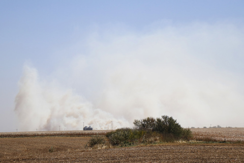 Fire crews from Henderson, Hampton and Aurora were on scene fighting this field fire, sparked by a combine fire (according to radio traffic) around 12:50 p.m. today on south U Road.