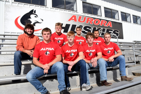 Captains chosen for the Huskies’ first-year ALPHA program include, front from left: Garrett Bellis, Drew Knust, Britton Kemling, Wade Ohlson. Back from left: Kellen Peterson, Jack Allen, Carsen Staehr, Carlos Collazo.