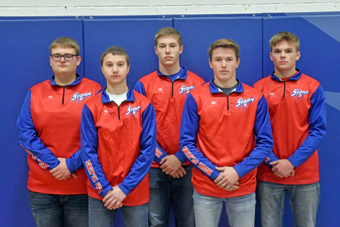 Returning letterwinners for the High Plains wrestling team include, from left: Kaden Rieken, Hudson Urkoski, Caleb Sharman, Lance Russell, Wyatt Urkoski. 