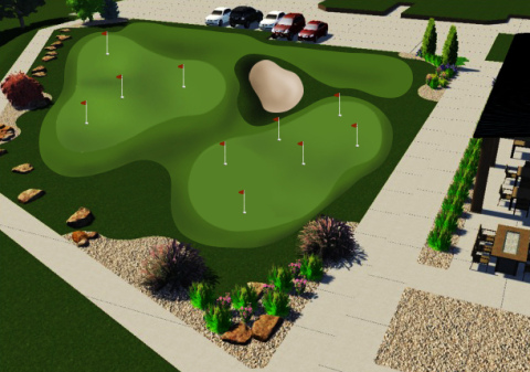 This artist’s rendering shows the layout of a youth golf project proposed for the south side of the new Aurora Community Clubhouse.