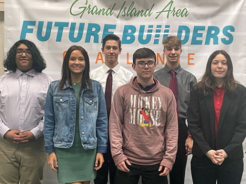 Aurora students participating in the Grand Island Area Economic Development Corporation’s Future Builders Challenge March 17 and 20 included, from  left: Israel Dominguez, Mackenzie Kluck, Lucas Talkington, Kaden Johnson, Owen Lubbe and Cara Thomas