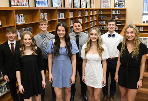     Aurora High School prom candidates were announced this week, with coronation of king and queen scheduled for Saturday evening at The Leadership Center. Candidates, pictured front from left: Eva Fahrnbruch, Aleah Vinkenberg, Kylie Svoboda, Kasey Schuster. Back from left: Wyatt James, Carsen Staehr, Carlos Collazo, Gabe Peterson.