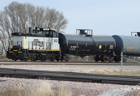 Photo by Lori Potter/Minden Courier All of the ethanol produced at the KAAPA Ethanol Minden plant is transported to California on a BNSF Railway line. Each car can carry 28,800 gallons.