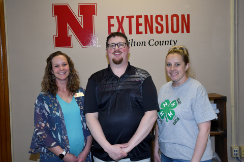 Pictured from left are members of the Nebaska Extension staff serving Hamilton County, including Mariah Newmyer, Extension educator, Travis Blase and Hillary Fuhrman, 4-H program coordinators.