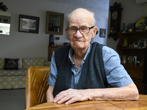 Lester Williamsen in his apartment at East Park Villa. Williamsen turned 100-years old on April 4, and has experienced the Great Depression, World War II and lived to see his great-great-grandchild. 