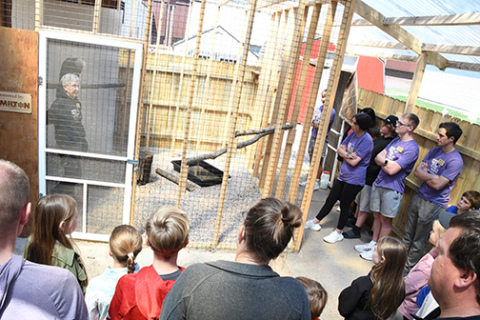 Edgerton Explorit Center personnel hosted its Go Big Give Eagles and Birdies event April 30, leading up to last week's main event. Pictured here, a group listens to facts about Altair from Deb Miller. This event marked the first time Altair was introduced to large groups, up to 28 people. 