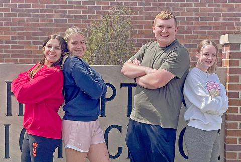 This team of Hampton Hawks won the Nebraska Stock Market Challenge, sponsored by Junior Achievement, and took third in the nationals earlier this month. From left are Shae Kingery, Sophia Schulze, Jacob Wishman and Kennedy McCullough.