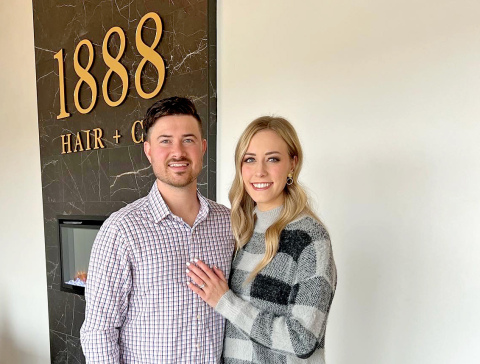 Hannah (Mead) Lems and her husband, Jay, pose in their new hair salon, 1888 Hair + Co., which is located in Harrisburg, S.D.