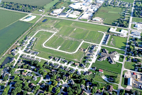  This aerial photo shows the new homes and towntownhouses already built in the Streeter Subdivision, as well as room for additional growth.