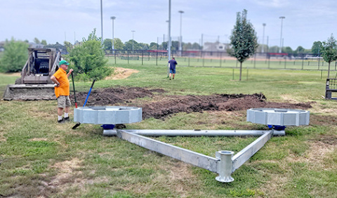 Hole No. 5 of the new disc golf course in Streeter Park will be located under a vintage center pivot irrigation tower. 